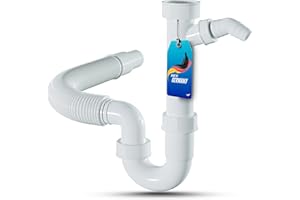 LOBENSWERK Siphon für Küchenspüle mit flexiblem Ablaufschlauch - 100% Wasserdicht - Röhrensiphon mit einem Geräteanschluss + Anschlussdichtungen