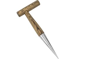 HALIAEETUS 2024 New Upgrade Hand Dibber with 5 inches Measuring Scale, Easy to Grip L-Shaped Wood Handle Dibbler, Stamped Stainless Steel Tip Seed Dibber, 11.3'' Dibber for Sowing Seeds and Planting Seedlings