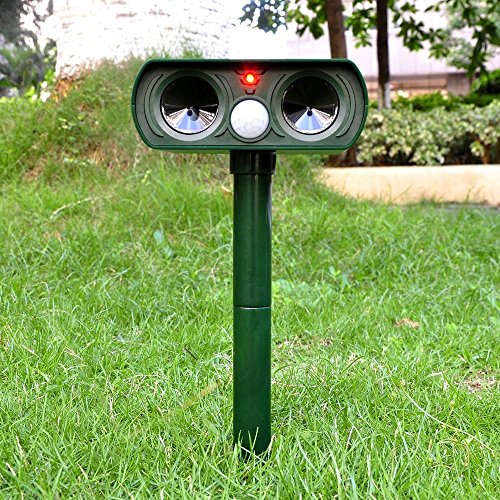 Solar Maulwurfschreck Tiervertreiber,Drillpro Ultraschall Maulwurfschreck Schlangenabwehr Hundeschreck Sensor PIR für Garten Yard Field Farm Glassland gegen Katzen, Mäuse, Marder, Vogel,Mosquito usw 1
