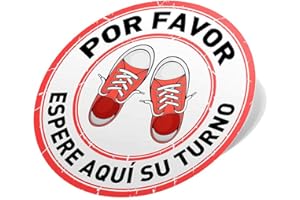 Oedim Pack de 4 Uds de Pegatinas para el Suelo por Favor Espere Aquí Su Turno | Vinilo Adhesivo Antideslizante | Color Rojo