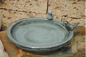 KUNERT-KERAMIK Vogeltränke mit kleinen Vögelchen,rund,grau-meliert, glasiert,30cm