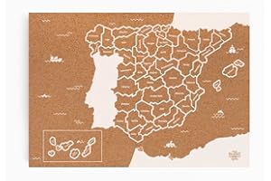 RASCA VIAJEROS Mapa de corcho de España, Blanco, 40x60