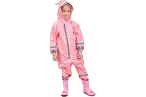 Bwiv Dziecięcy płaszcz przeciwdeszczowy, wodoszczelny, oddychający, jednoczęściowy, dla chłopców i dziewczynek, kurtka przeciwdeszczowa z odblaskiem, lekki kombinezon bez zapachu, 3-10 lat