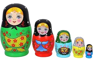 ULTNICE 5er Set Traditionelle Russische Holzmatrjoschka Puppen im Originaldesign Handbemalte Schachtelpuppen für Kinder und Sammler Dekorative Geschenkidee mit Mehreren Ebenen