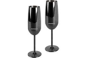ECHTWERK Set di bicchieri da champagne 2 pezzi in acciaio inox, edizione nera, 250 ml, 22,5 x 6,3 cm