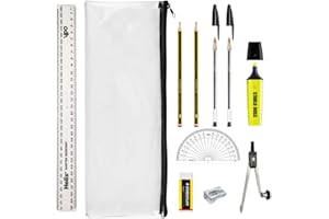 Alimos GCSE Complete Exam Stationery Bundle Set Bundled With Bic Pens, Geometry Set & Clear Exam Pencil Case Back To School Kit