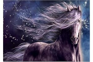 MXJSUA 5D Diamond Painting Kits, 5D Pittura Diamante Cavallo Diamond Painting Cavallo Kits Completo DIY Diamond Painting Animali Decorazione Della Parete di Casa Cavallo Viola 30x40cm