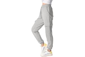 TOMEEK Pantalones Cargo Mujer Pantalones de Chándal de Mujer Pantalón Deporte Mujer de Algodón con 4 Bolsillos y Cordón para Yoga Fitness