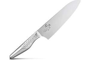 KAI Seki Magoroku Shoso Santoku 16,5 cm longitud de la hoja - acero inoxidable 5CR15MoV 56 (±1) HRC - afilado convexo - mango de acero inoxidable 18-8 con patrón de rombos - Hecho en Japón
