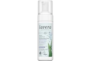 ‎LAVERA lavera basis sensitiv Reinigungsschaum - Naturkosmetik - vegan - Bio-Aloe Vera und Bio-Mandelöl - Gesichtsreinigung - Natürliche Reinigungsformel - 1 x 150 ml