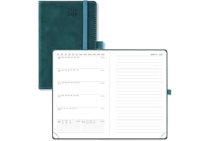 POPRUN Agenda de Poche 2025 A6 Semainier D'août 2024 à déc 2025 Scolaire - Couverture Souple à, Papier Certifié FSC® 80 g/m², Boucle de Stylo Autocollante, Petit Format 16 x 10,5 cm, Pétrole Vert