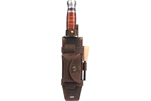 TOURBN TOURBON Leather Fixed Blade Knife Sheath for Belt Straight Knife Holster with with Fire Starter Holder and Pocket