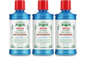 ‎EUTHYMOL Euthymol Mouthwash Icy Mint 500ml X3, Z Fluorem, Bez Alkoholu, Mocny Smak, Redukuje Płytkę, Czyści Zęby i Dziąsła, Świeży Oddech, Codzienna Pielęgnacja