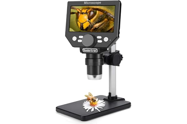 Koolertron Microscope Numérique 4,3 Pouces écran HD 8 Mégapixels 1-1000X Zoom, 8 LED Lumière et Batterie Rechargeable pour Réparation de Circuits Imprimés Soudure PCB Monnaie