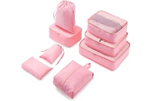Meowoo Organizator Bagażu 8 w 1 Zestaw Organizator Walizek bagażu Packing Cubes for Travel z torbą na buty, Różowy organizer podróży jest idealny do przechowywania akcesoriów podczas podróży