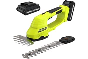 Gardtech Tagliasiepi per erba e arbusti a batteria da 20 V, con lame più larghe, 2000 mAh, agli ioni di litio 2 in 1, senza attrezzi, con batteria e caricatore