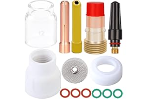 EATBALE Zestaw akcesoriów do palnika spawalniczego TIG, tuleje, szklany kubek, soczewka gazowa, nr 12, tuleje zaciskowe do pistoletu spawalniczego WP-17, WP-18, WP-26, materiały eksploatacyjne do