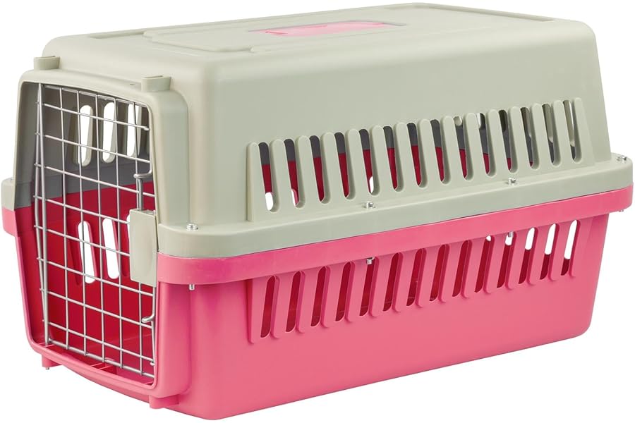 KCT Medium Pink Plastic Cat Carrier Portable Cage Crate for Pet/Dog/Kitten/Puppy Carrier Travel Box