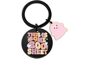 Qylazune Halloween Boo Basket Gifts Creative Ghost Key chain Cute Ghost women Gift This Is Some Boo Sheet Funny Decorative Key Ring Halloween Party fillers Pink With Humorous Text Holiday Atmosphere