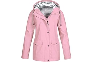 LUCKME Women's Waterproof Jacket with Hood Outdoor Ladies Summer Rain Jackets Lightweight Quick Dry Zipper Windbreaker Raincoat Windproof Waterproof Coat Light for Hiking Cycling Camping