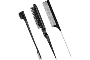AUXSOUL 3 pezzi Spazzola Pettini per Styling Capelli, Professionale a Doppio Bordo, con Spazzola, per Bordi a Coda Topo, per salone parrucchieri(nero)