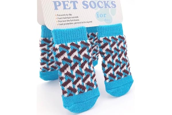 PETANGEL Anti-Slip Small Breed Dog Socks with Paw Pattern Pet Paw Protector Puppy Sock's with 4 Pieces Adjustable Straps Socks for Shih Tzu, Bichon, Maltese etc. (Size: L, Height 9 cm, Width 4 cm)
