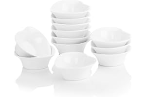 MALACASA 12 Piece 100ML Ramekins Porcelain Dipping Bowls Heart Shape Creme Brulee Ramekins Small Soufflé Dishes Baking Dish Sauce Dishes, Oven Safe, Ivory White