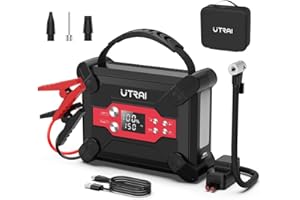 UTRAI Avviatore Batteria Auto con compressore d'aria 150 PSI (7L Benzina o 6L Motori Diesel) Avviatore Portatile Emergenza 1800A Avviatore Emergenza per Auto, 24000mAh Batteria di Emergenza