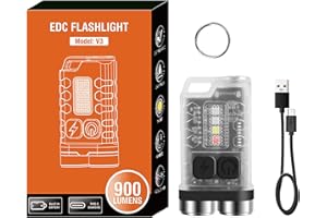Aedcbaide V3 Mini latarka LED z brelokiem, super jasna, 900 lumenów, latarka UV z klipsem nasadkowym, wodoodporna magnetyczna mała latarka, ładowana przez USB, latarka z 12 trybami, na kemping, biała
