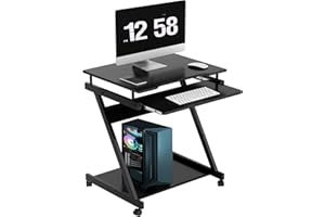 ‎SOGESHOME SogesHome Mobile Laptop Desk, Bed Table, Portable Computer Desk with Lockable Wheels, Rolling Computer Cart with Keyboard Tray, Black