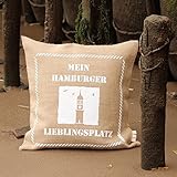 Jute-Kissen-Bezug * HAMBURG ... mein Lieblingsplatz* / Kaffee-Sack-Leinen / Rupfen / Dekoration: maritim & rustikal & vintage - Shabby-Chic-Style - Retro: Dekokissen 50 cm x 50 cm - HANDMADE