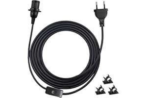 Gebiuhoo Portalampada E14 con interruttore e cavo di alimentazione 5m Nero Cavo Presa Elettrica Interruttore Presa E14 con Filo Sospensione lampada per plafoniera, sospensione e altri