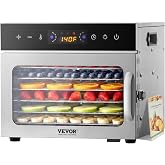 VEVOR Food Dehydrator 6 Stainless Steel Trays Electric Food Dryer 400 W with Adjustable Temperature and 24 Hour Timer for Jer