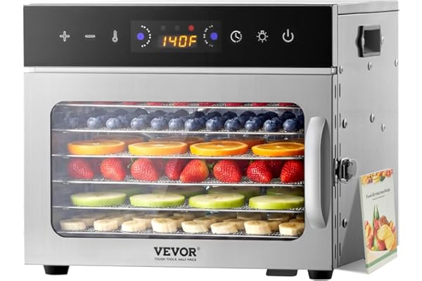 VEVOR Food Dehydrator 6 Trays Stainless Steel Electric Food Dryer 400W Adjustable Temperature Timer