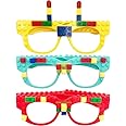 Hxezoc 12 Pcs DIY Building Bricks Glasses Building Blocks Games for Kids Creative Building Block Birthday Party Favors, Carnival Party Games Supplies