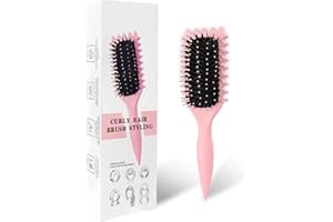 KEXUEZE Lockenbürste, Curl Hair Brush, Haarbürste zum Kämmen und Formen von Männer- und Frauenlocken, um das Ziehen zu reduzieren, Nylonborsten, Lockenverstärker, Unisex (Rosa, 24 cm)