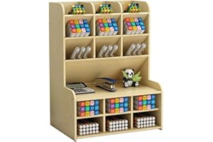 Hggzeg Portapenne organizer per scrivania in legno, ampia capacità, scatola portaoggetti da scrivania, per articoli di cancelleria, per ufficio, casa e scuola, B15, colore acero bianco