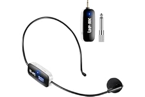 FerBuee UHF Micrófono Inalámbrico, Micrófono de Diadema Inalámbrico con Pantalla LED Digital, Salida de 1/4”, 1/8" para Amplificador, Sistema PA, Enseñanza, Fitness, Conferencia