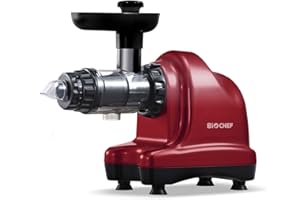 BioChef Axis Cold Press Juicer/Horizontal Masticating Slow Juicer (Wide Mouth) with 20 Year Warranty for Wheat Grass, Fruits & Vegetables (Red)