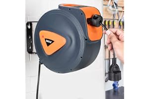 BAKAJI Elektrisk kabelrulle med 10 m kabel, Shucko-uttag, väggmontering, automatiskt låssystem, utrymmesbesparande, slangrulltillbehör, elektrisk förlängning