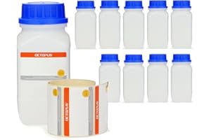 Octopus Lot de 10 Bouteilles de 500 ml à Col Large Avec Bouchon à Vis - Récipient de Rangement Pour Laboratoire, Produits Chimiques et Cuisine
