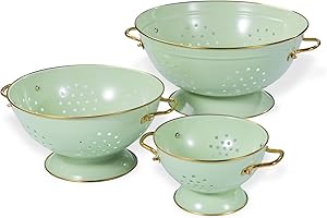beifeier Set di Scolapasta in Metallo - 1, 3,5 e 5 Litri, Colapasta con Manico e Base, Colino da Cucina per Pasta, Frutta e Verdura, Lavabile in Lavastoviglie (Verde)