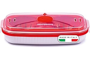 Snips, Cocedor de huevos para Microondas, Vaporera Microondas 0.75 LT, Vaporera Cocinar Vapor 24 x 12.5 x 6 cm, Color Blanco y rojo, Made in Italy
