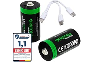 PATONA 2X Premium Batteries 3450mWh 1.5V USB-C LR14 Baby C Piles Rechargeables avec câble-USB-C 1-à-2 pour radios, Lampes de Poche et éclairage