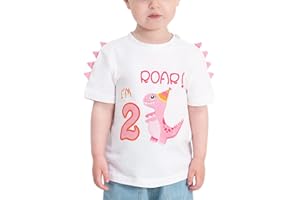 AMZTM 2nd Birthday Girl T-Shirt Dinosaur Party B-Day Themed Tee Toddler Gift