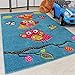 Kids Carpet Cute Owls Modern Children Rug in Blue Turquoise Orange Cream Green, Size:80x150 cm