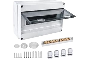 HOSPAOP Caja de fusibles empotrada, caja de distribución IP65 con 1 fila 15 módulos, pinzas de latón, distribuidor pequeño distribuidor subdistribución para habitaciones húmedas, jardines, exteriores, villas