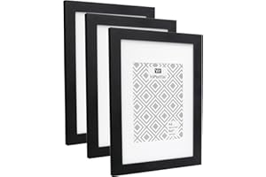 YIPINYIN A4 Black Photo Frames With Acid Free Mount for A5(8x6) Set Of 3, Garllery A4 Ducoment Picture Frames 3 Packs, 8 x 6 '' Picture frames with a delicate Wooden grain texture For Wallmounted & Desk Top