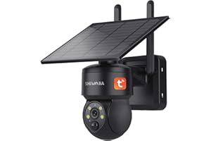 SHIWOJIA Bezprzewodowa zewnętrzna kamera solarna WiFi, zewnętrzna Tuya, 2K Smart Life, 360° PTZ, kolorowy noktowizor, dwukierunkowy dźwięk, syrenka PIR (czarna)