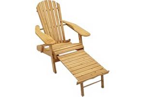 Trueshopping Wooden Garden Chair with Slide Away Leg Rest Outdoor Adirondack Chair Patio Furniture Armchair Sun Lounger